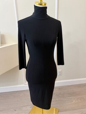 Black Long-Sleeve Turtleneck Midi Dress